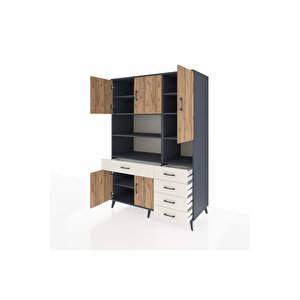 Kronos Dolap 9 Raflı 5 Çekmeceli 5 Kapaklı 132x59x195 Antrasit-çam/aytaşı