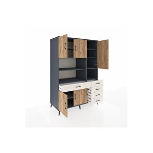 Kronos Dolap 9 Raflı 5 Çekmeceli 5 Kapaklı 132x59x195 Antrasit-çam/aytaşı
