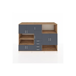 Kronos Dolap 10 Raflı 4 Çekmeceli 8 Kapaklı 220x59x163 Çam-antrasit