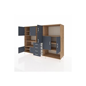 Kronos Dolap 10 Raflı 4 Çekmeceli 8 Kapaklı 220x59x163 Çam-antrasit