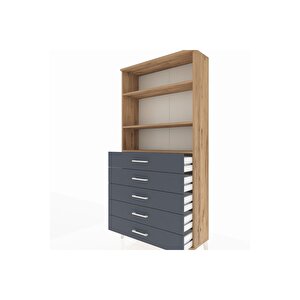 Arges Dolap 3 Raflı 5 Çekmeceli 88x30x182 Çam-antrasit