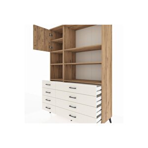 Hyperion Dolap 7 Raflı 8 Çekmeceli Tek Kapaklı  132x44x195 Çam-çam/aytaşı