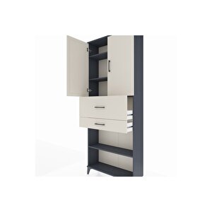 Arges Dolap 4 Raflı 2 Çekmeceli 2 Kapaklı 88x30x221 Antrasit-aytaşı