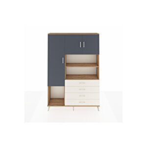 Arges Dolap 7 Raflı 4 Çekmeceli 3 Kapaklı 132x30x195 Çam-antrasit/aytaşı