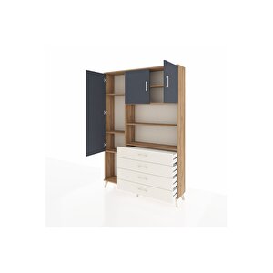 Arges Dolap 7 Raflı 4 Çekmeceli 3 Kapaklı 132x30x195 Çam-antrasit/aytaşı