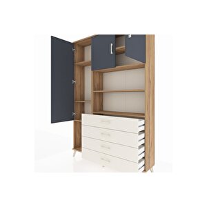 Arges Dolap 7 Raflı 4 Çekmeceli 3 Kapaklı 132x30x195 Çam-antrasit/aytaşı