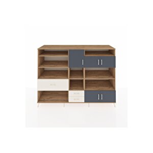 Kronos Dolap 13 Raflı 3 Çekmeceli 5 Kapaklı 220x59x163 Çam-antrasit/aytaşı