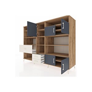 Kronos Dolap 13 Raflı 3 Çekmeceli 5 Kapaklı 220x59x163 Çam-antrasit/aytaşı