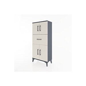 Hyperion Dolap Tek Raflı Tek Çekmeceli 4 Kapaklı 60x44x134 Antrasit-aytaşı