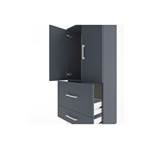 Arges Dolap Tek Raflı 2 Çekmeceli 2 Kapaklı 60x30x134 Antrasit-antrasit