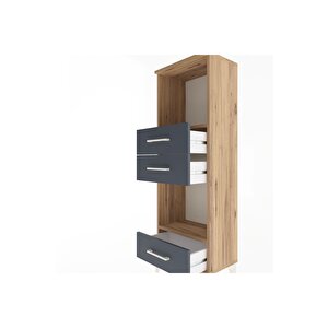 Arges Dolap 2 Raflı 3 Çekmeceli 44x30x134 Çam-antrasit