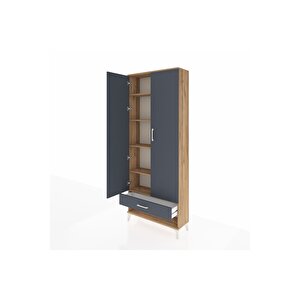 Arges Dolap 5 Raflı Tek Çekmeceli 2 Kapaklı 88x30x221 Çam-antrasit