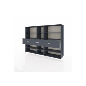 Hyperion Dolap 9 Raflı 3 Çekmeceli  220x44x163 Antrasit-antrasit