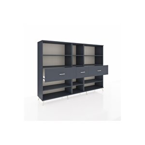 Hyperion Dolap 9 Raflı 3 Çekmeceli  220x44x163 Antrasit-antrasit
