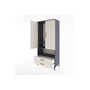 Hyperion Dolap 3 Raflı 2 Çekmeceli Tek Askılı 88x44x195 Antrasit-aytaşı