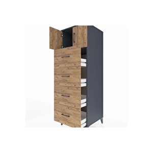 Kronos Dolap Tek Raflı 4 Çekmeceli 2 Kapaklı 60x59x182 Antrasit-çam