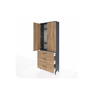 Arges Dolap 3 Raflı 3 Çekmeceli 2 Kapaklı 88x30x221 Antrasit-çam