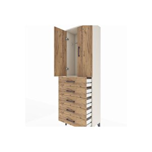 Arges Dolap Tek Raflı 5 Çekmeceli Tek Askılı 60x30x182 Aytaşı-çam