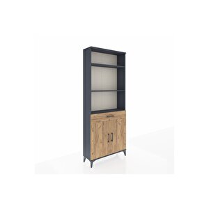 Arges Dolap 4 Raflı Tek Çekmeceli 2 Kapaklı 88x30x221 Antrasit-çam