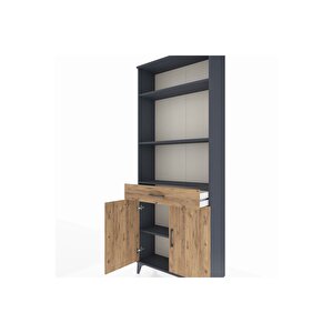 Arges Dolap 4 Raflı Tek Çekmeceli 2 Kapaklı 88x30x221 Antrasit-çam