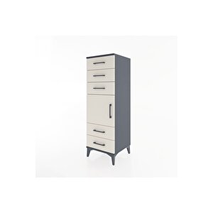 Hyperion Dolap Tek Raflı 5 Çekmeceli Tek Kapaklı 44x44x134 Antrasit-aytaşı