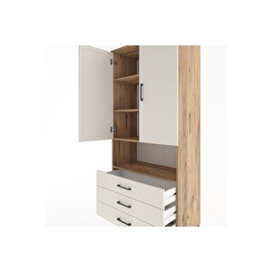 Hyperion Dolap 4 Raflı 3 Çekmeceli 2 Kapaklı 88x44x195 Çam-aytaşı
