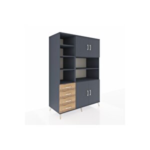 Kronos Dolap 9 Raflı 4 Çekmeceli 4 Kapaklı 132x59x195 Antrasit-antrasit/çam