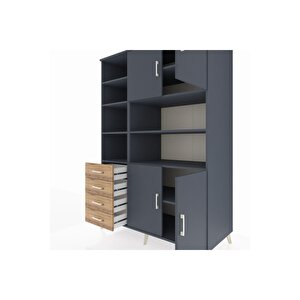 Kronos Dolap 9 Raflı 4 Çekmeceli 4 Kapaklı 132x59x195 Antrasit-antrasit/çam