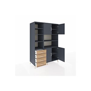 Kronos Dolap 9 Raflı 4 Çekmeceli 4 Kapaklı 132x59x195 Antrasit-antrasit/çam