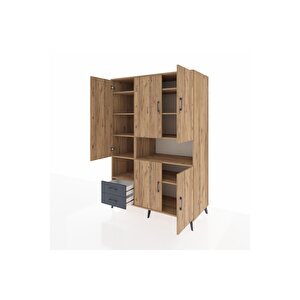 Kronos Dolap 10 Raflı 2 Çekmeceli 5 Kapaklı 132x59x195 Çam-çam/antrasit