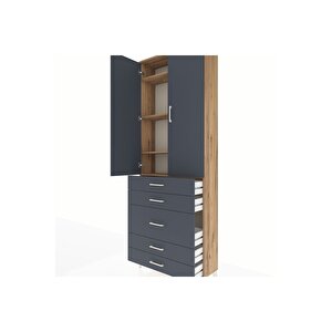 Arges Dolap 4 Raflı 5 Çekmeceli 2 Kapaklı 88x30x243 Çam-antrasit