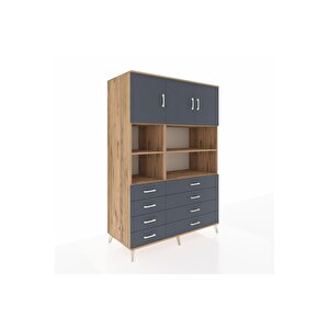 Kronos Dolap 8 Raflı 8 Çekmeceli 3 Kapaklı 132x59x195 Çam-antrasit/antrasit