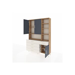 Arges Dolap 8 Raflı 5 Çekmeceli 3 Kapaklı 132x30x195 Çam-antrasit/aytaşı