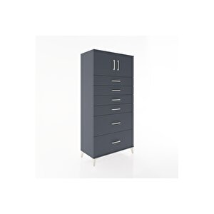 Hyperion Dolap Tek Raflı 6 Çekmeceli 2 Kapaklı 88x44x182 Antrasit-antrasit