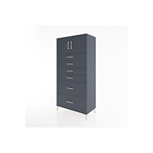 Hyperion Dolap Tek Raflı 6 Çekmeceli 2 Kapaklı 88x44x182 Antrasit-antrasit