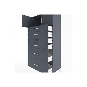 Hyperion Dolap Tek Raflı 6 Çekmeceli 2 Kapaklı 88x44x182 Antrasit-antrasit