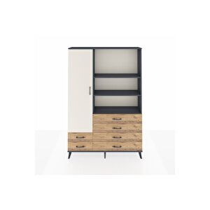 Arges Dolap 7 Raflı 6 Çekmeceli Tek Kapaklı  132x30x195 Antrasit-aytaşı/çam