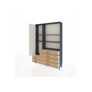 Arges Dolap 7 Raflı 6 Çekmeceli Tek Kapaklı  132x30x195 Antrasit-aytaşı/çam