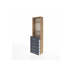 Arges Dolap 3 Raflı 5 Çekmeceli 60x30x221 Çam-antrasit