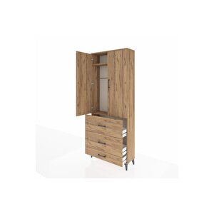 Arges Dolap 2 Raflı 3 Çekmeceli Tek Askılı 88x30x221 Çam-çam