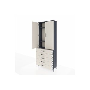 Arges Dolap 3 Raflı 5 Çekmeceli 2 Kapaklı 88x30x221 Antrasit-aytaşı