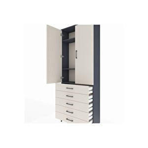 Arges Dolap 3 Raflı 5 Çekmeceli 2 Kapaklı 88x30x221 Antrasit-aytaşı
