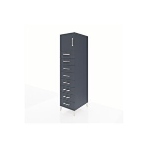 Kronos Dolap Tek Raflı 8 Çekmeceli Tek Kapaklı 44x59x182 Antrasit-antrasit