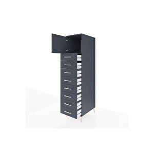 Kronos Dolap Tek Raflı 8 Çekmeceli Tek Kapaklı 44x59x182 Antrasit-antrasit