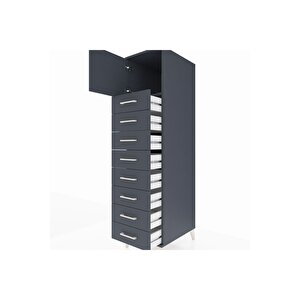 Kronos Dolap Tek Raflı 8 Çekmeceli Tek Kapaklı 44x59x182 Antrasit-antrasit