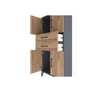 Arges Dolap Tek Raflı 2 Çekmeceli 4 Kapaklı 60x30x134 Antrasit-çam