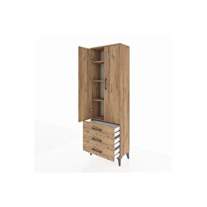 Arges Dolap 4 Raflı 3 Çekmeceli 2 Kapaklı 60x30x182 Çam-çam