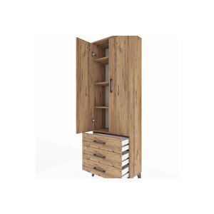 Arges Dolap 4 Raflı 3 Çekmeceli 2 Kapaklı 60x30x182 Çam-çam