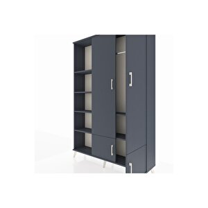 Arges Gardrop 6 Raflı 4 Kapaklı Tek Askılı 132x30x195 Antrasit-antrasit