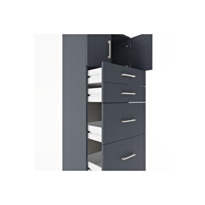 Hyperion Dolap Tek Raflı 5 Çekmeceli 2 Kapaklı 60x44x182 Antrasit-antrasit
